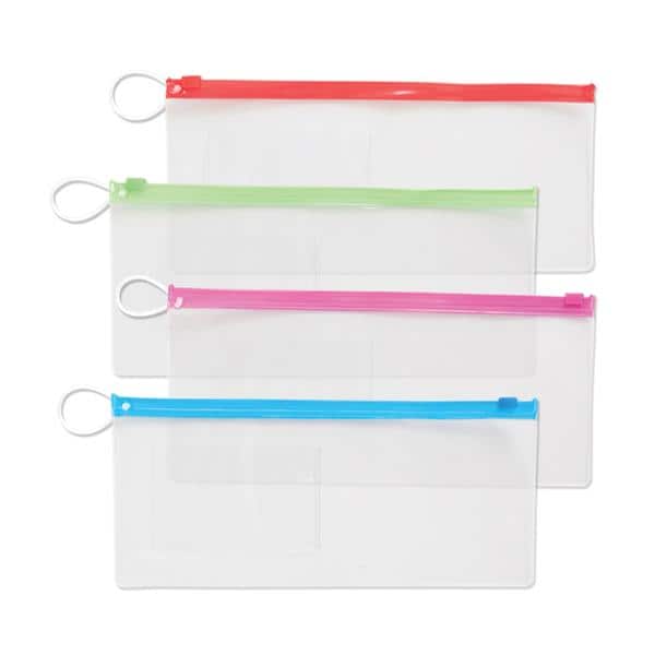 Zip Close Pouch Imprinted 10 in x 4 in Clear with Assorted Trim 144/Pk