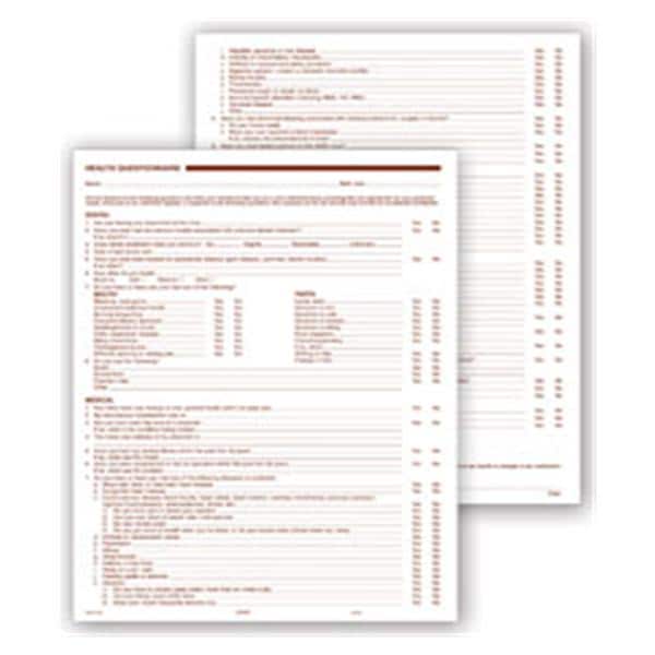 Questionnaire Forms Health History 2-Sided 8.5 in x 11 in 250/Pk