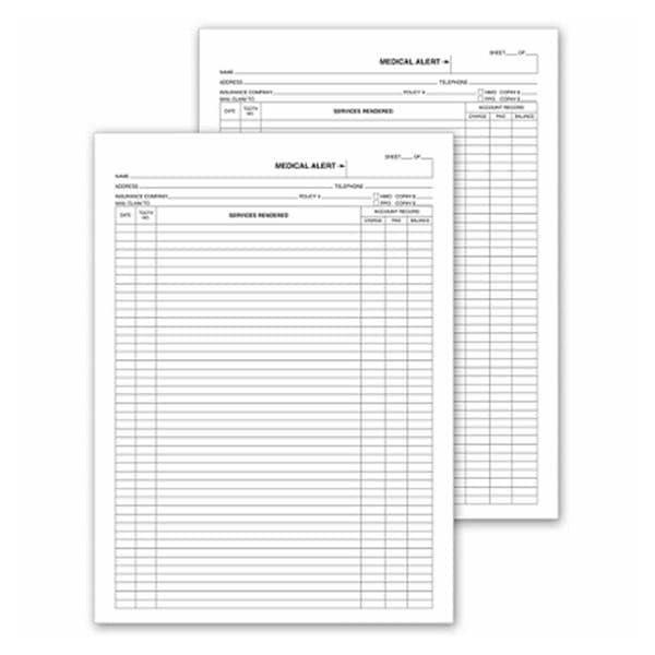 Exam Record Dental Forms Medical Alert 2-Sided 8.5 in x 11 in White 50/Pk