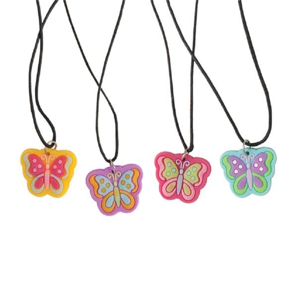 Necklaces Butterfly Assorted Colors Rubber 72/Pk