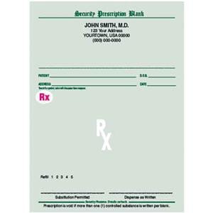 Premium Security Prescription Pads 1-Part Vrt Grn w/ Tmprtr-Snstv mprntng 10/Bx