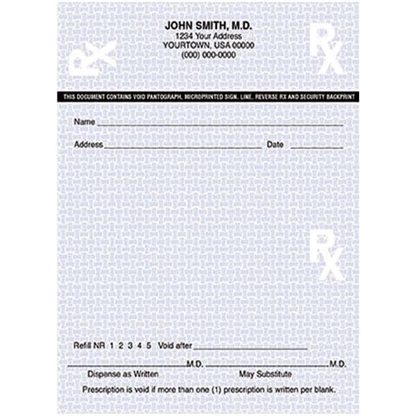 High-Security Prescription Pads 2-Part Vertical White With "VOID" mark 10/Bx