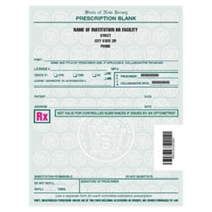 Healthcare Facility Prescription Pads New Jersey 1-Part Vertical 8/Bx