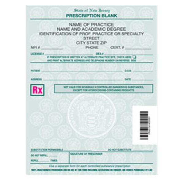 Optometrist TPS Certified Prescription Pads New Jersey 2-Part Vertical 8/Bx
