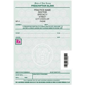 Prescription Pads New Jersey 1-Sided 8/Bx