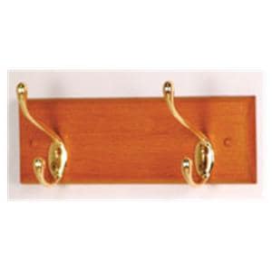 Coat Rack Medium Oak With 2 Brass Hooks Ea