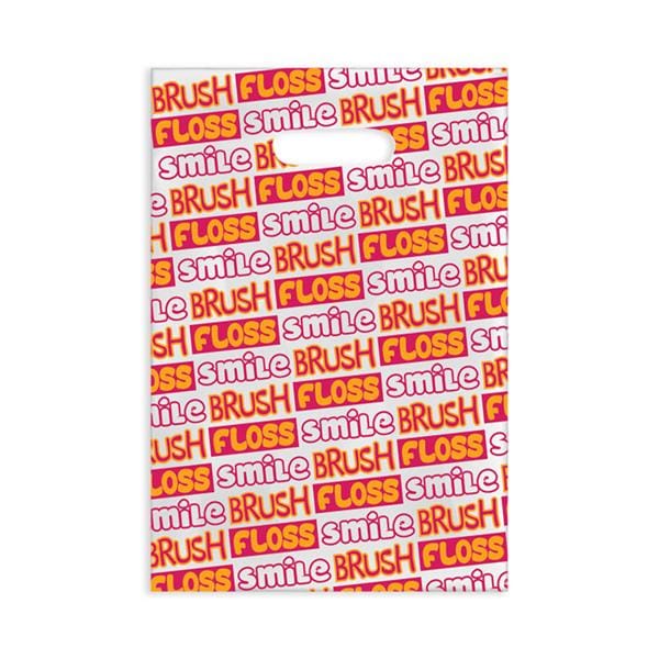 Scatter Print Bags Brush Floss Smile 2 Sided Print Orange / Pink 100/Bx