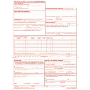 American Dental Association Insurance Claim Forms 2019 1-Part 8.5x11 Red 100/Pk