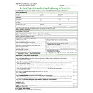 ADA Health History Forms 2021 2-Sided Paper White 8.5 in x 11 in 100/Pk