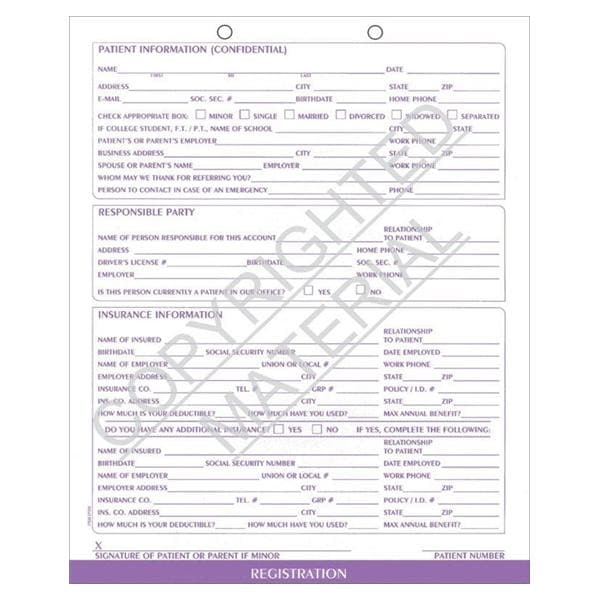 Clinical Record Dental Chart Patient Registration White 100/Pk