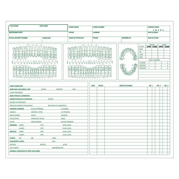 Patient Record Dental Forms 2 Sided White 100/Pk