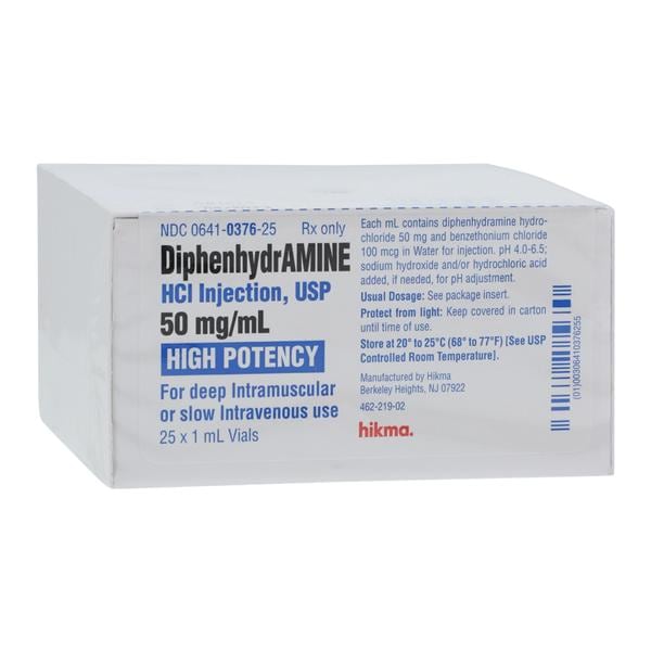 Diphenhydramine HCl Injection 50mg/mL SDV 1mL 25/Bx