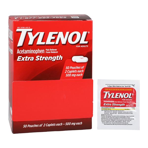 Tylenol Pn Rlvr/Fvr Rdcr Caplets 500mg Extra Strength Industrial Pack 50x2/Bx