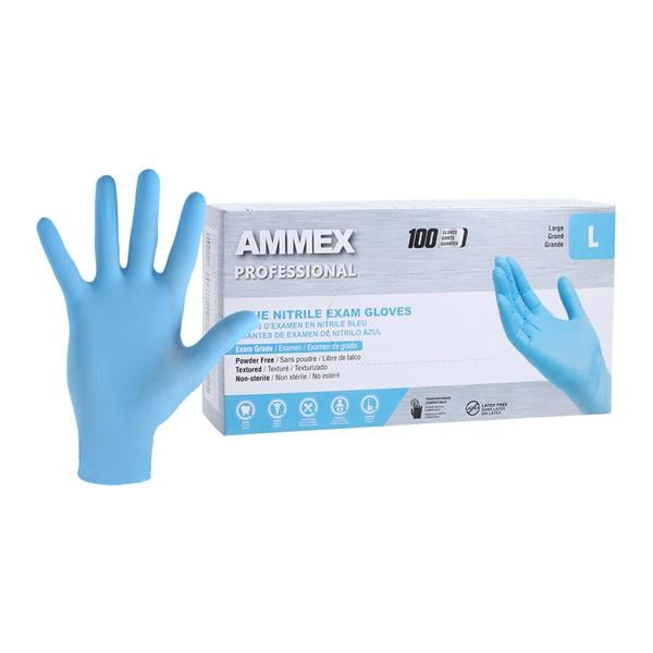 Ammex Nitrile Exam Gloves Large Blue Non-Sterile
