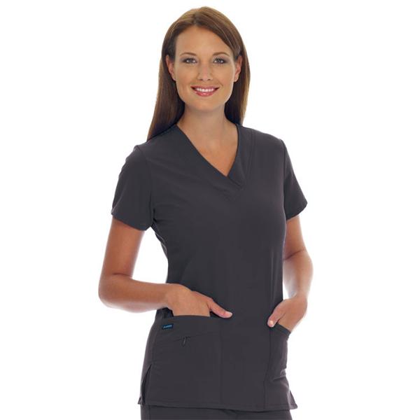 Jockey Scrub Top Poly/Ryn/Spndx V-Neck 2 Pockets Medium Charcoal Womens Ea