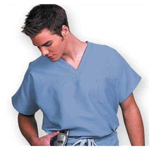 Fashion Seal Scrub Shirt Poly/Ctn V-Neck Short Sleeves Small Ceil Blue Unisex Ea