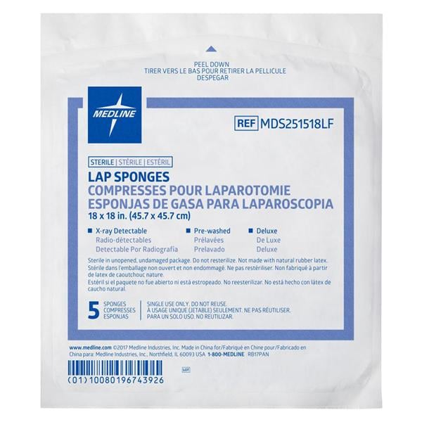 Lint-Free Laparotomy Sponge 18x18" Sterile X-Ray Detectable Pre-Washed LF