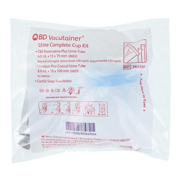 Vacutainer Urine Collection 8mL/4mL Plastic Sterile Kit 50/Ca