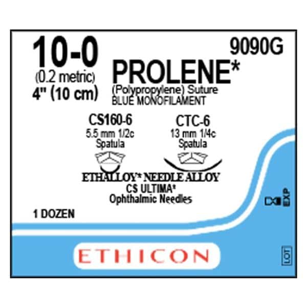 Prolene Suture 10-0 4" Polypropylene Monofilament CS160-6/CTC-6 Blue 12/Bx