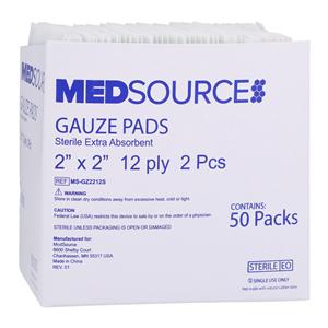 Gauze Bandage Cotton 2x2" 12 Ply Sterile 50/Pk, 30 BX/CA
