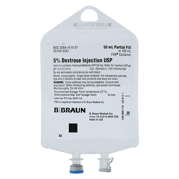 Injection Solution Dextrose 5%/Water 50mL Bag Ea, 84 EA/CA