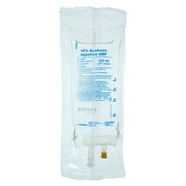 IV Injection Solution Dextrose 10%/Water 250mL Excel IV Bag Container Ea