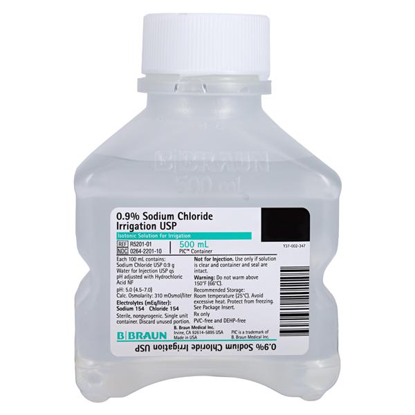 Irrigation Solution Sodium Chloride 0.9% 500mL Plastic Injection Container Ea, 16 EA/CA