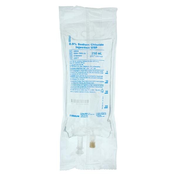 IV Injection Solution Sodium Chloride 0.9% 250mL Plastic Injection Container Ea, 24 EA/CA