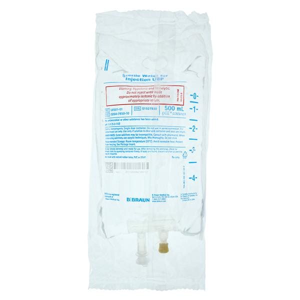 Excel IV Bag Sterile Water 500mL Flexible Bag Container Ea, 24 EA/CA