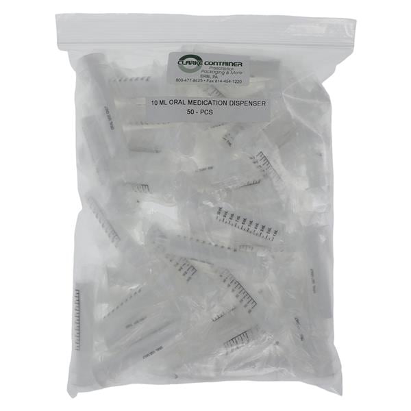 Syringe Dispenser Plastic 10mL Oral Transparent Reusable 50/Pk