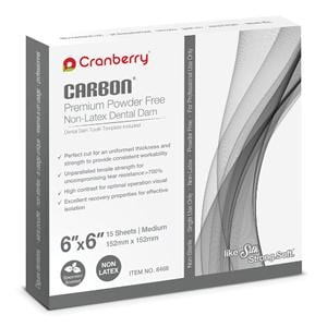 Cranberry Carbon Latex-Free Rubber Dam 6 in x 6 in Medium Gauge Mnt Scntd 15/Box