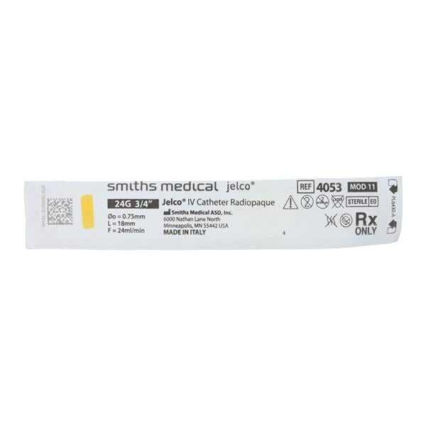 Jelco Peripheral IV Catheter 24 Gauge 3/4" Yellow Straight Ea