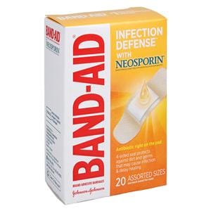 Band-Aid Plus Antibiotic Bandage Plastic Assorted Sizes Flesh Sterile 20/Bx