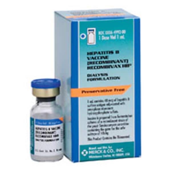 Recombivax-HB Hepatitis B Adult Injectable 10mcg Dialysis SDV 1mL Ea