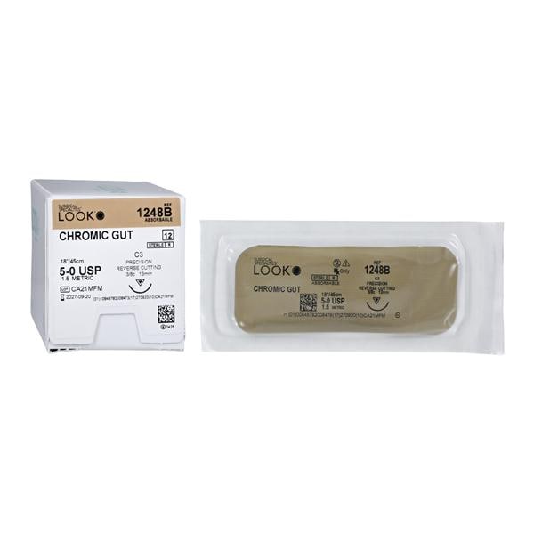 Look Suture 5-0 18" Chromic Gut Monofilament C-3 Beige 12/Bx