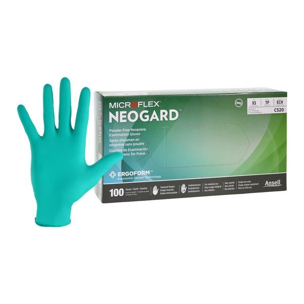 Neogard Chloroprene Exam Gloves X-Small Green Non-Sterile, 10 BX/CA