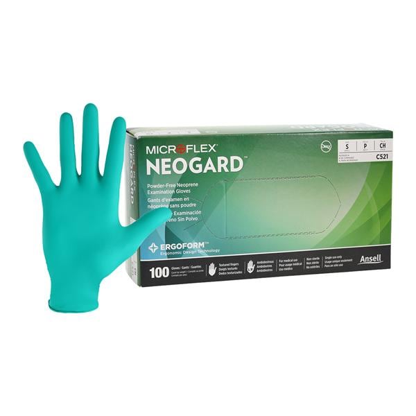 Neogard Chloroprene Exam Gloves Small Green Non-Sterile, 10 BX/CA