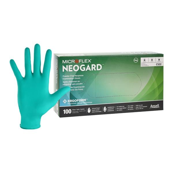 Neogard Chloroprene Exam Gloves Medium Green Non-Sterile, 10 BX/CA