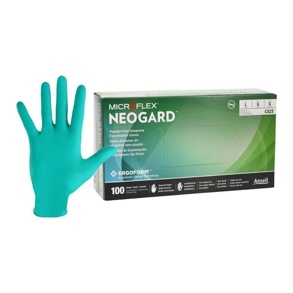 Neogard Chloroprene Exam Gloves Large Green Non-Sterile, 10 BX/CA