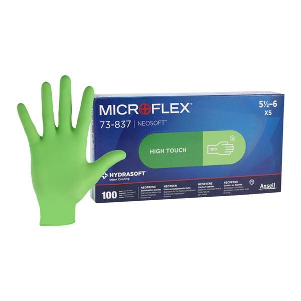 NeoSoft Neoprene Exam Gloves X-Small Green Non-Sterile, 10 BX/CA