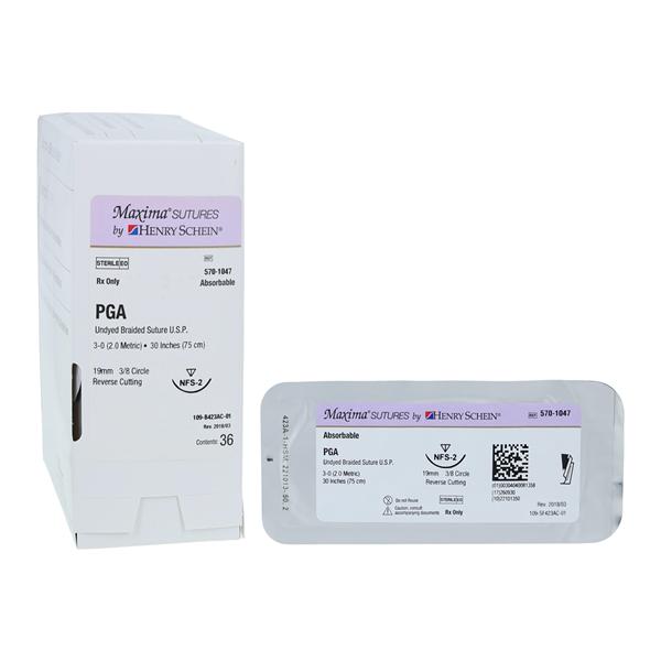 Maxima Suture 3-0 1-30" Polyglycolic Acid Braided NFS-2 Undyed 36/Bx