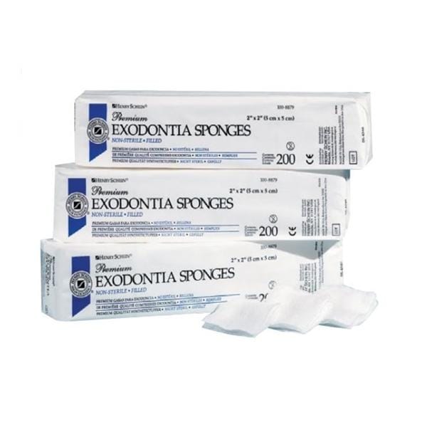 Henry Schein Premium Cotton Filled Exodontia Sponge 2x2" 8Pl Non-Sterile Sqr LF