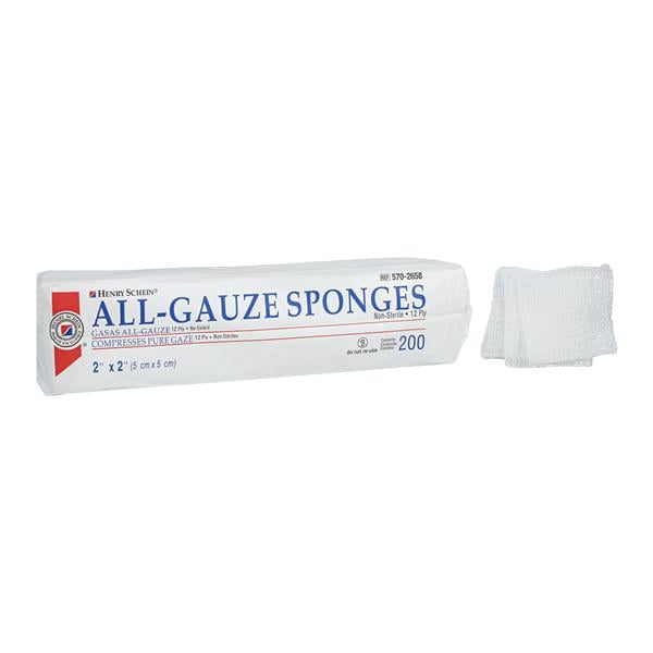 100% Cotton All-Gauze Sponge 2x2" 12 Ply Non-Sterile Square LF