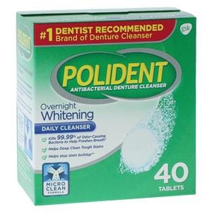 Polident Denture Cleanser Overnight Whitening Triple Mint Fresh Tablets 40/Bx