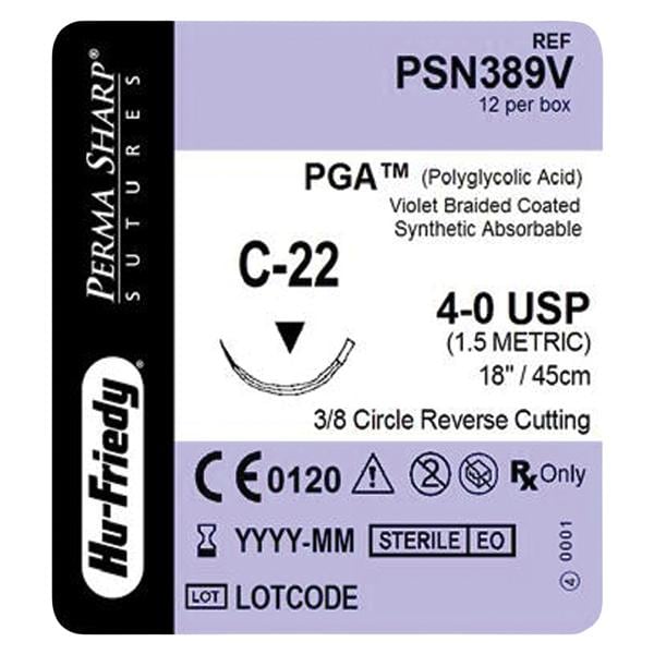 Perma Sharp Suture 4-0 18" Polyglycolic Acid Braid C-22 Violet 12/Bx