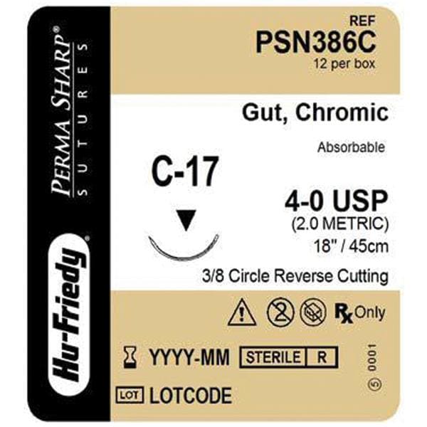 Perma Sharp Suture 4-0 18" Chromic Gut Monofilament C-17 Undyed 12/Bx