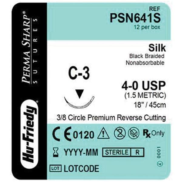 Perma Sharp Suture 4-0 18" Silk Braid C-3 Black 12/Bx