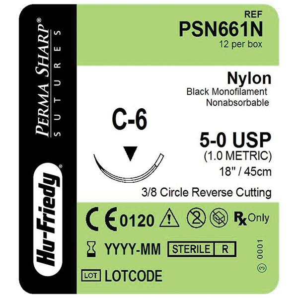 Perma Sharp Suture 5-0 18" Nylon Monofilament C-6 Black 12/Bx
