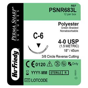 Perma Sharp Suture 4-0 18" Polyester Braid C-6 Green 12/Bx