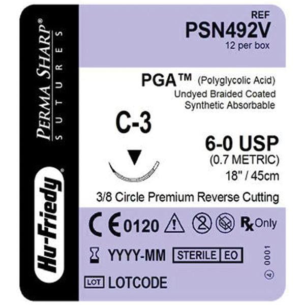 Perma Sharp Suture 6-0 18" Polyglycolic Acid Braid C-3 Undyed 12/Pk